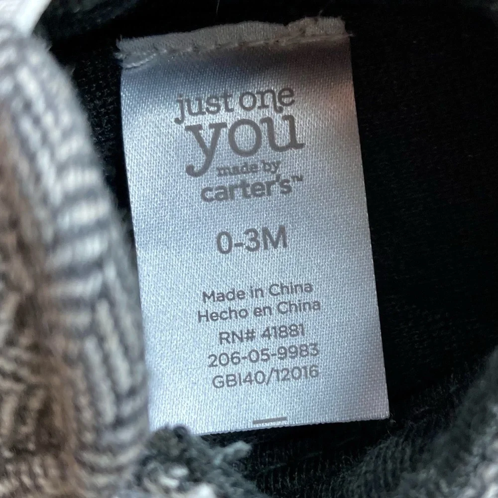 Just One You by Carter’s: gray herringbone pattern easy on shoes. 0-3 months. - Picture 4 of 6
